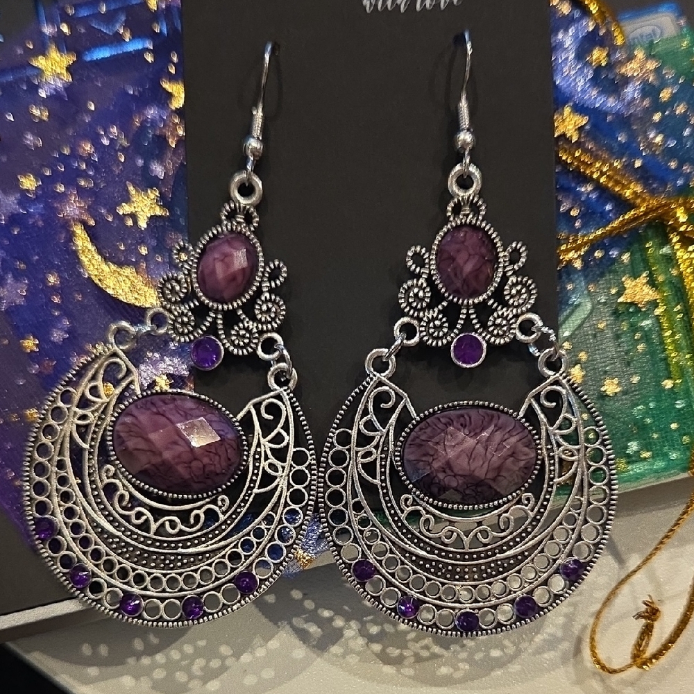 Elegant Purple and Silver Dangle Earrings
